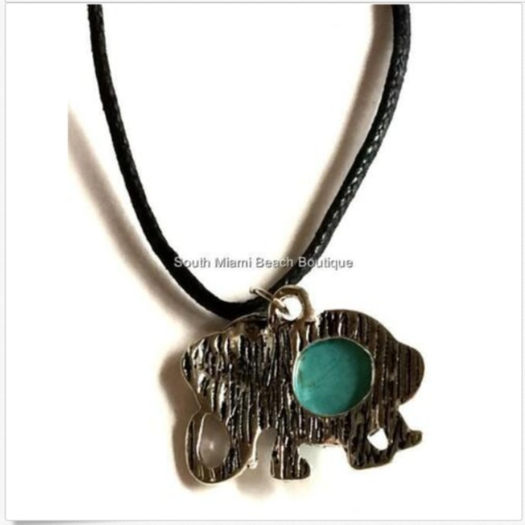 Silver Turquoise Tribal Elephant Boho Necklace - Picture 6 of 8